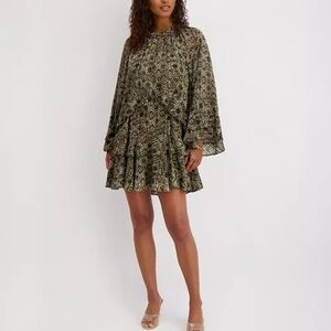 Printed Ruffled Volume-Sleeve Tiered Dress